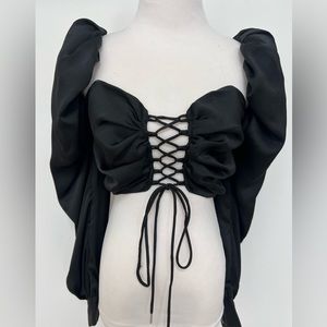 Satin Long Puff Sleeves Top